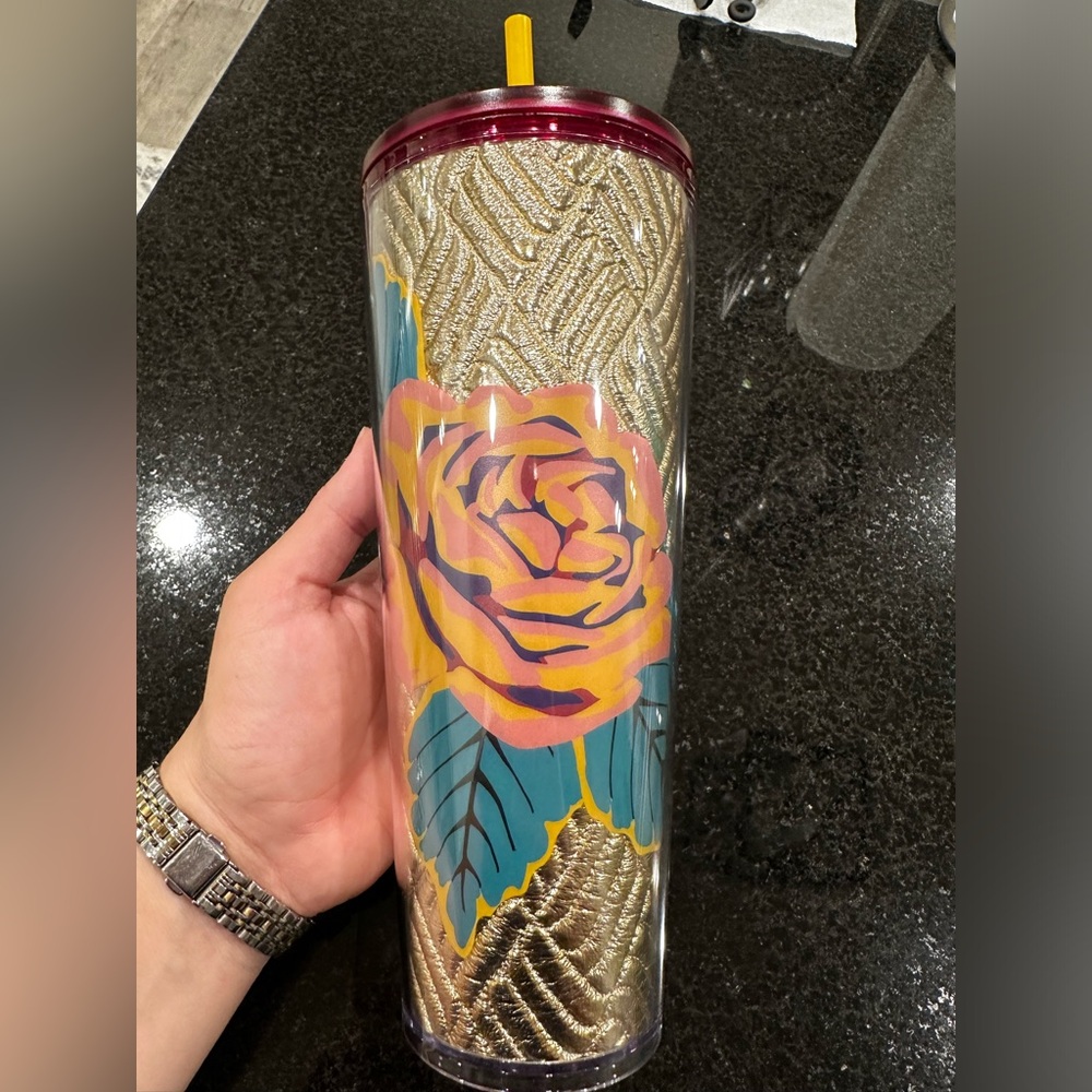 NEW Starbucks Gold Floral Tumbler